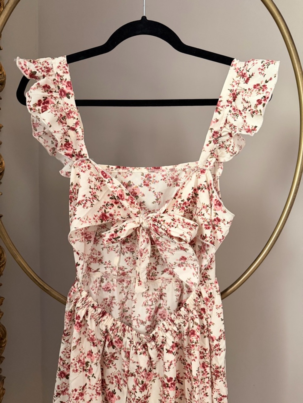 Floral Ruffle Strap Tie Back Sundress - Pink & White - Picture 2 of 4
